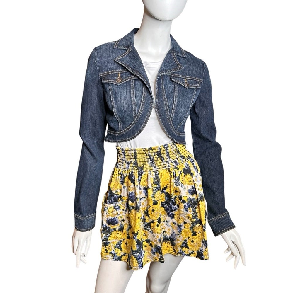 LILY WHITE Women’s Size Small Floral Mini Skirt Elastic Waist Yellow Blue